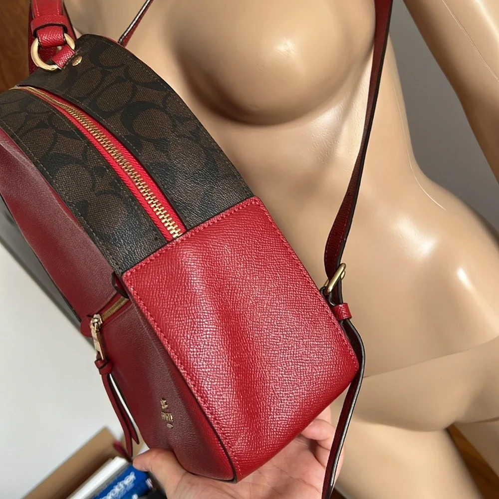 COACH Jordyn Backpack With Signature Canvas Detail Red Brown - Picture 8 of 17